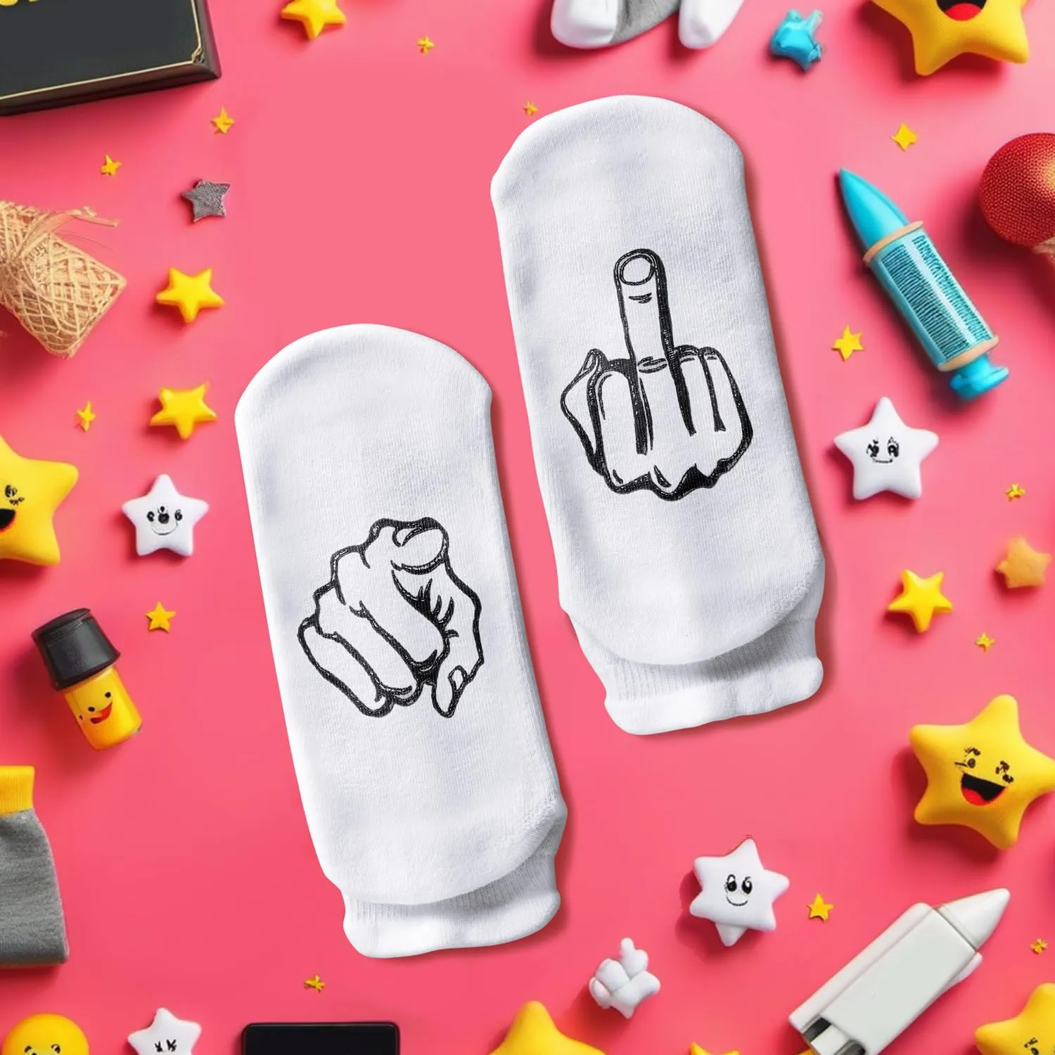 HAPPYPOP Funny Socks for Men Women - Crazy Gifts Novelty Socks Sarcastic Gifts Middle Finger Gifts White