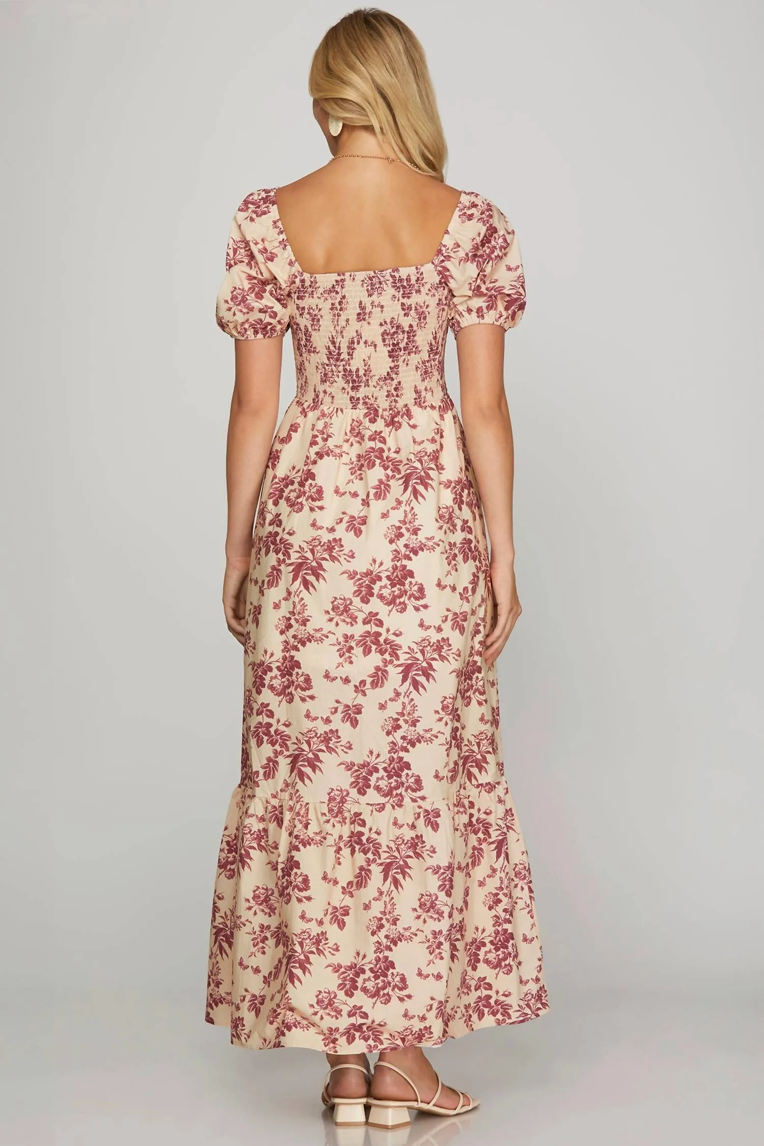 Isla Floral Smocked Maxi Dress In Berry