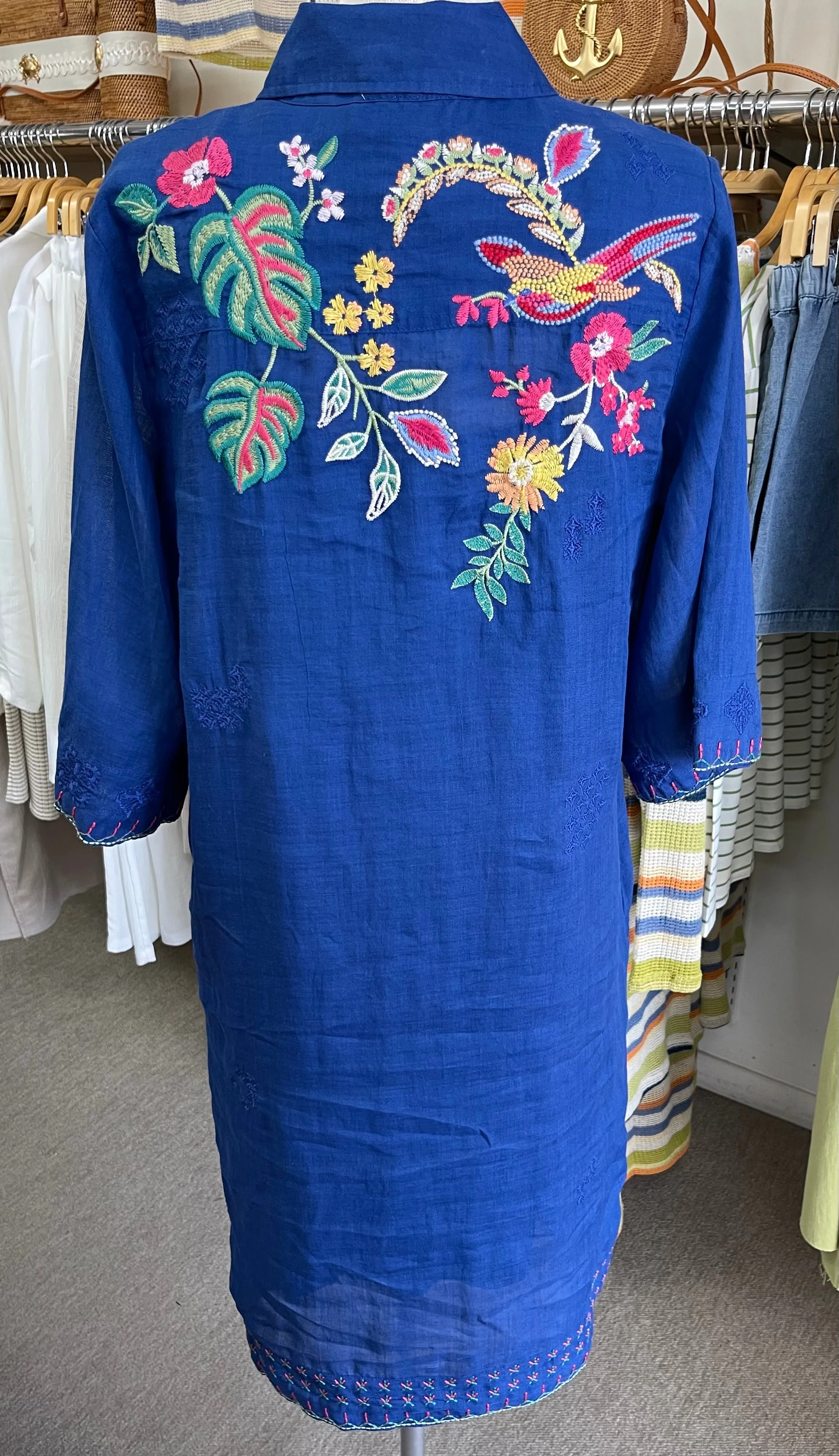 Johnny Was Jeanette Henley Kimono Sleeve Dress with Slip