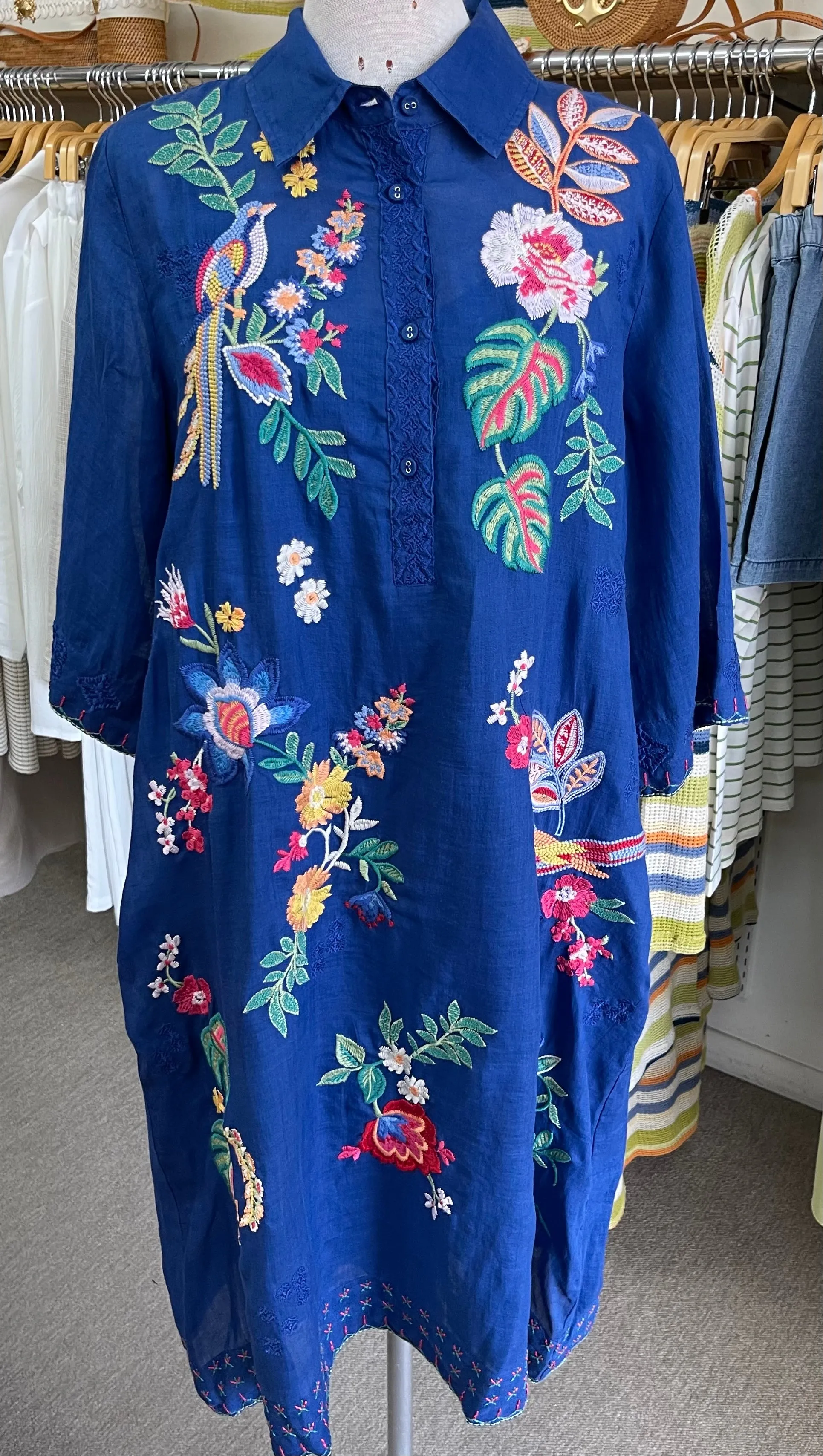 Johnny Was Jeanette Henley Kimono Sleeve Dress with Slip