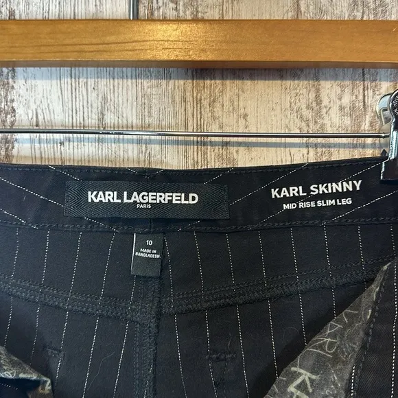 KARL LAGERFELD PARIS Women's Mid Rise Slim Leg Metallic-Stripe Jeans Sz 10