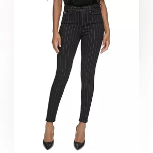 KARL LAGERFELD PARIS Women's Mid Rise Slim Leg Metallic-Stripe Jeans Sz 10