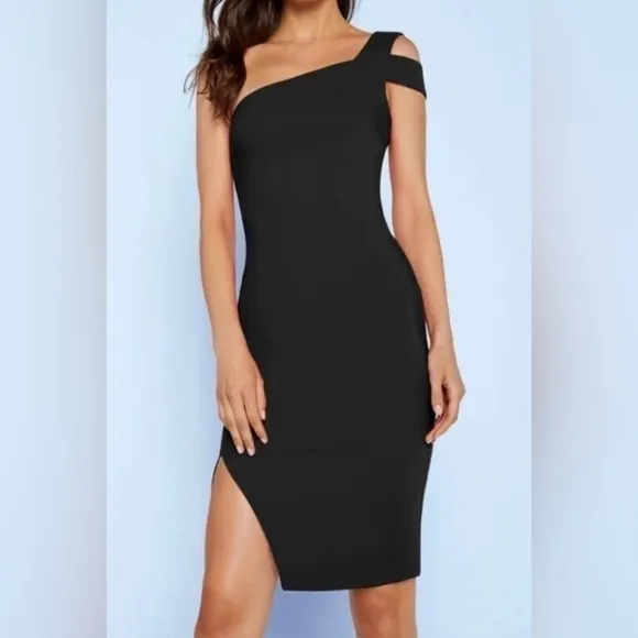 Karlie One-Shoulder Bodycon Midi Dress Black Size Small