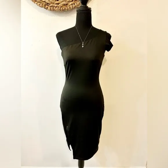 Karlie One-Shoulder Bodycon Midi Dress Black Size Small