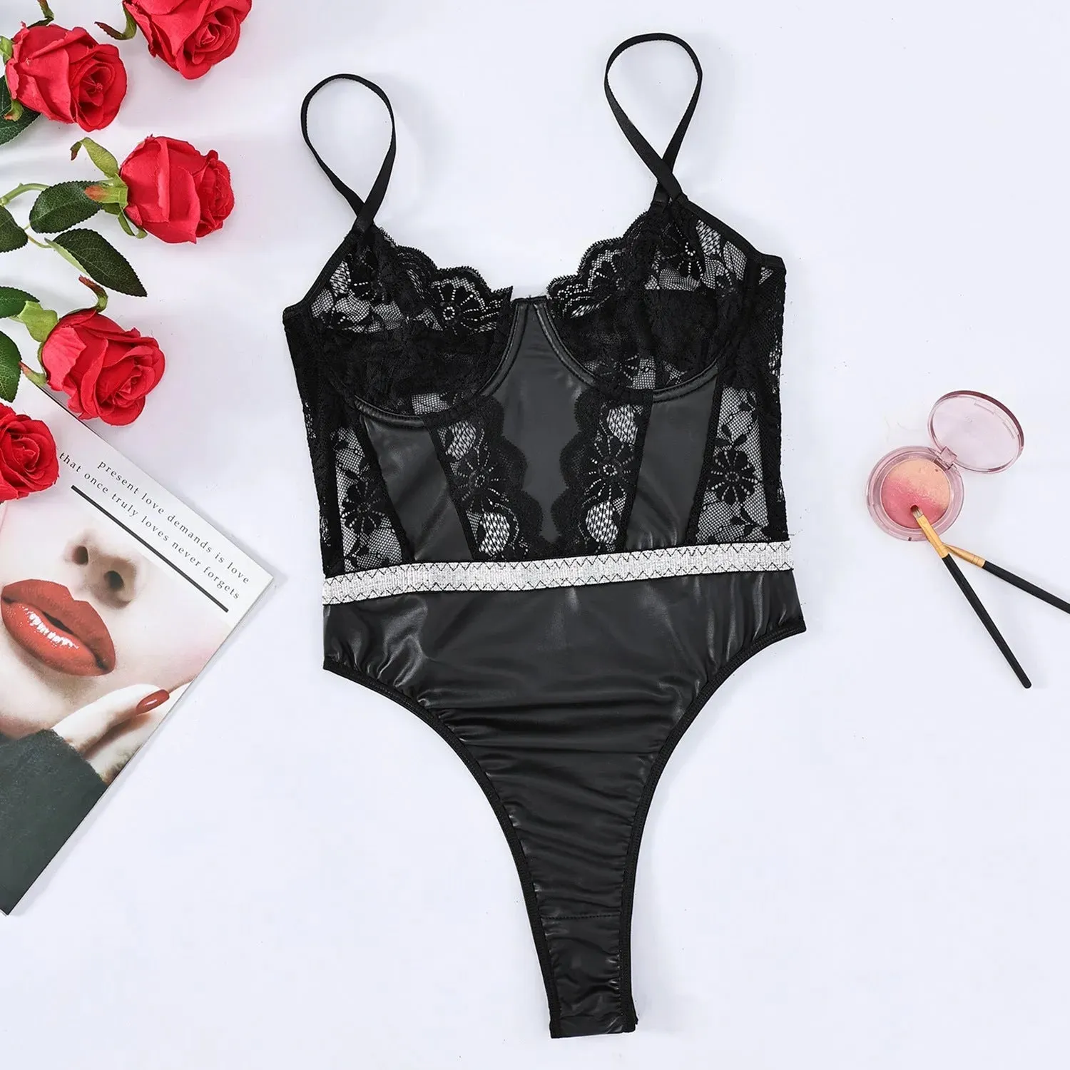 Lace High Waisted Black Bodysuit Lingerie