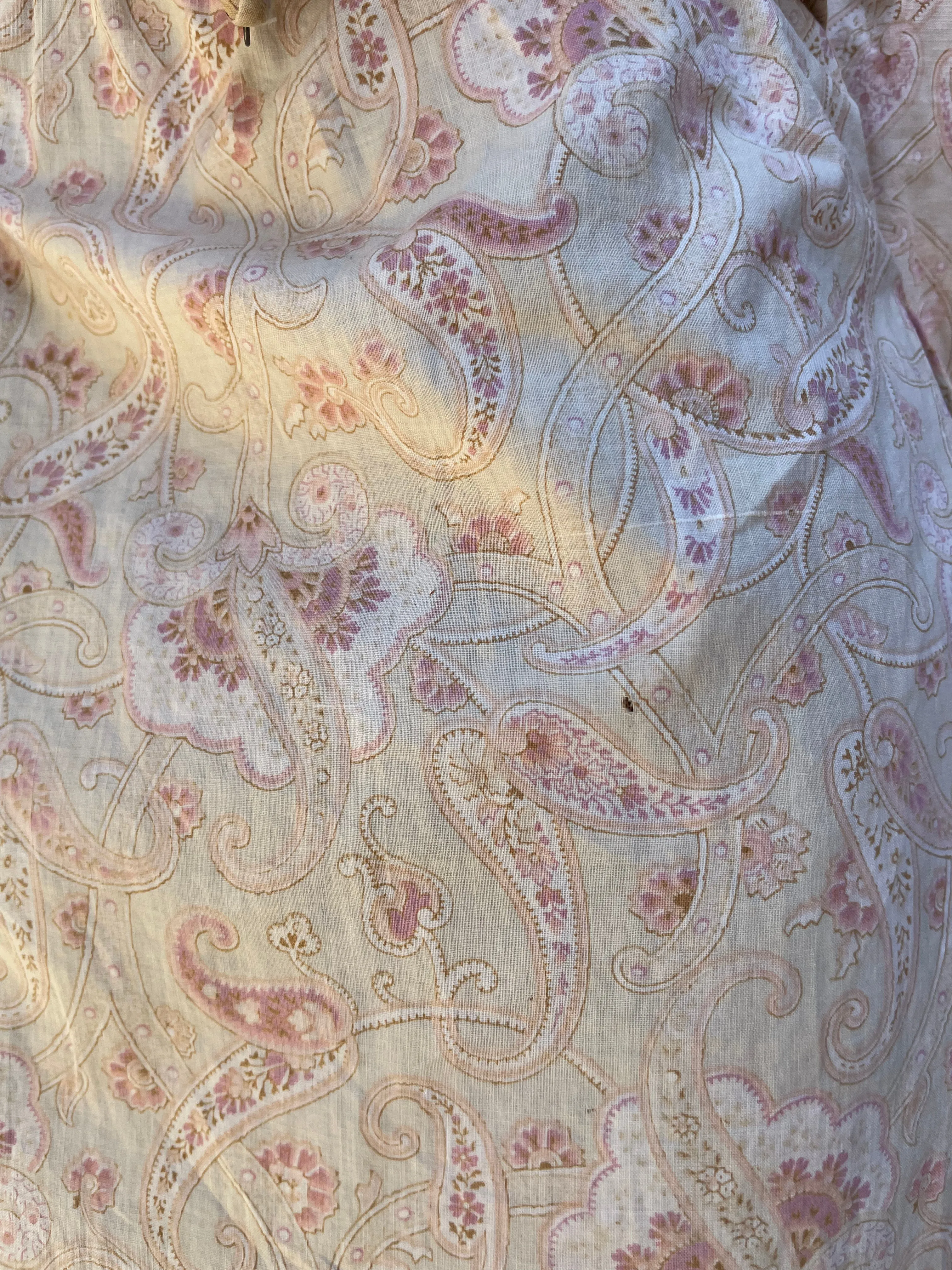 Late 19th C Pink Paisley Calico Gigot Sleeve-Ruched Front Dress