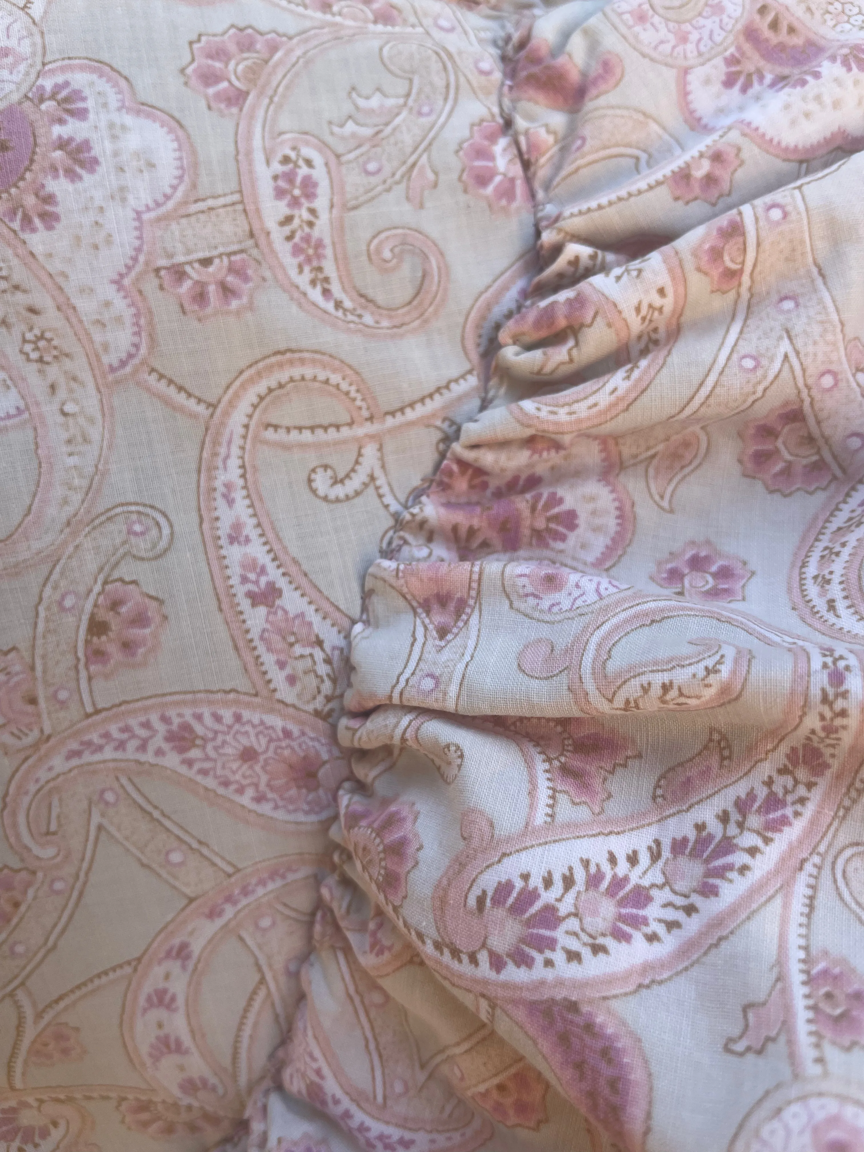 Late 19th C Pink Paisley Calico Gigot Sleeve-Ruched Front Dress