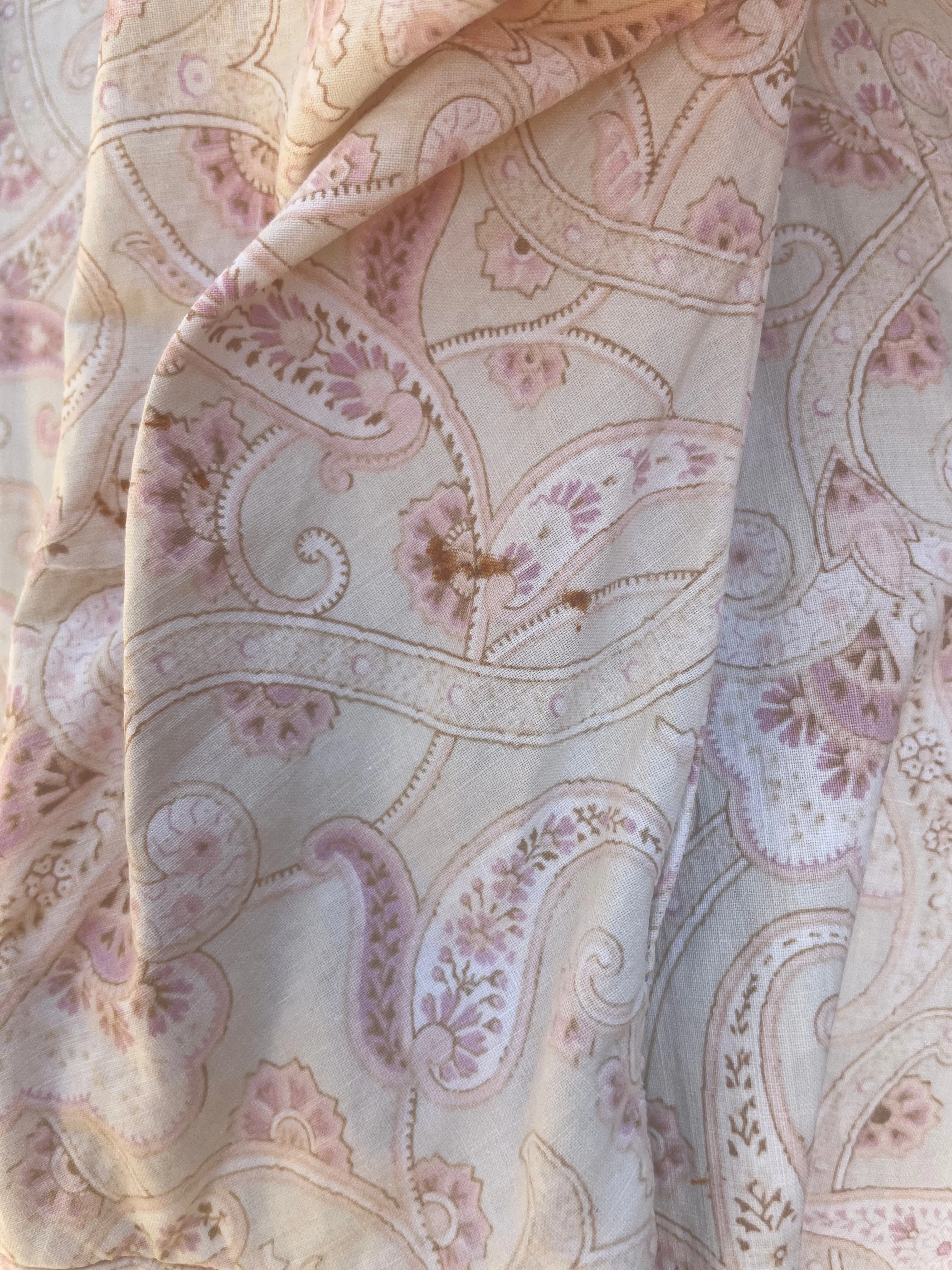 Late 19th C Pink Paisley Calico Gigot Sleeve-Ruched Front Dress