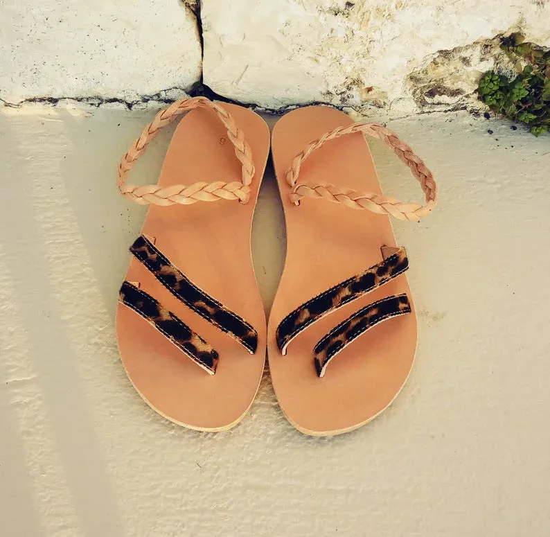 Leopard leather sandals