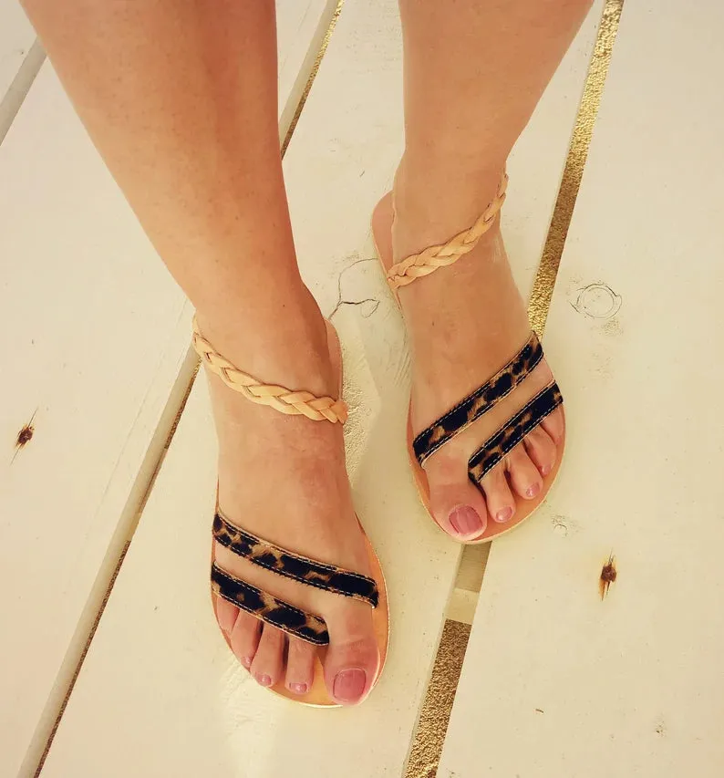 Leopard leather sandals