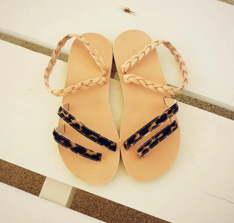 Leopard leather sandals