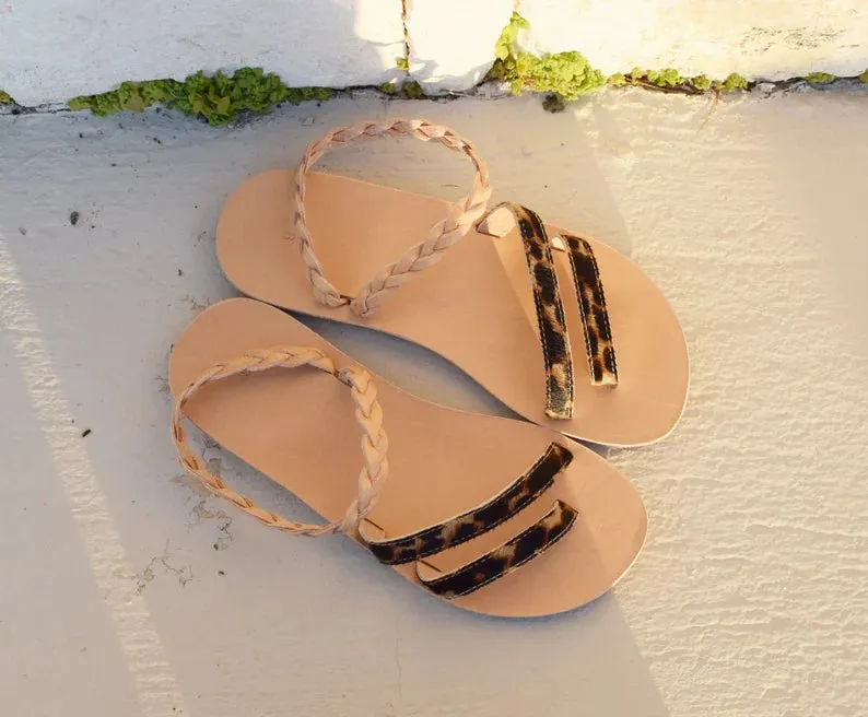 Leopard leather sandals