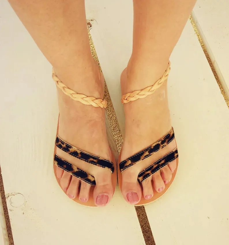 Leopard leather sandals