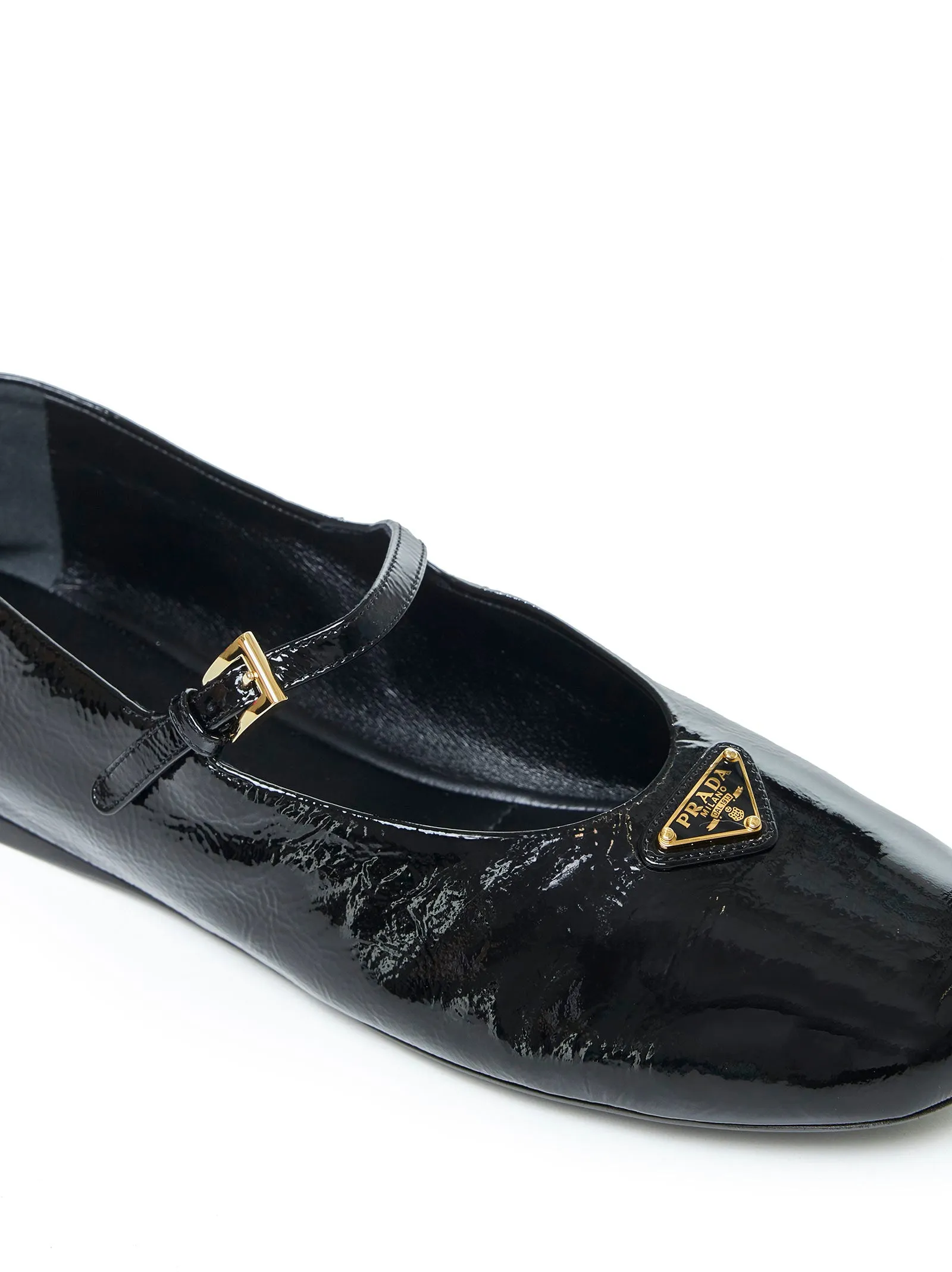 Logo-plaque patent leather ballet flats