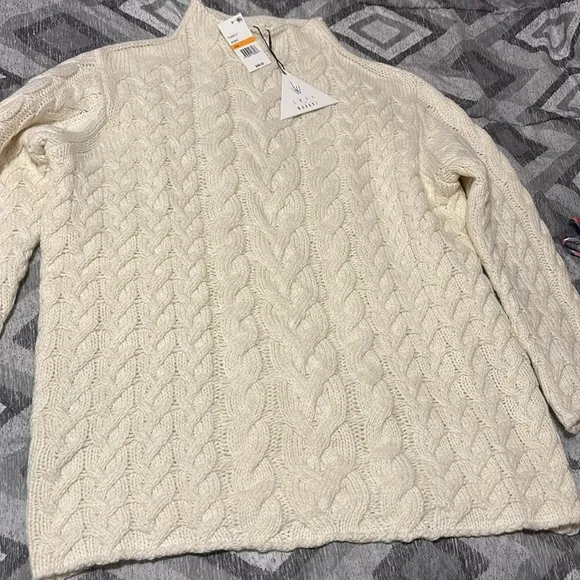 Lost   Wander Cotton Wood Women's Cable Knit Long Sleeve Mock Neck Sweater