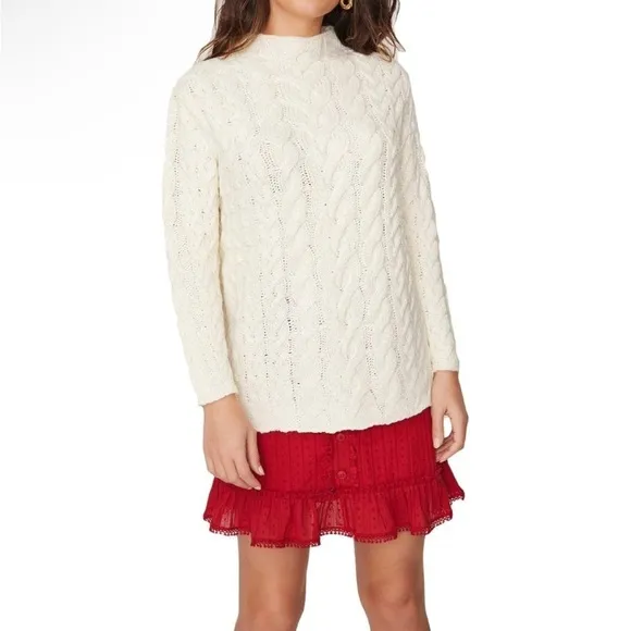 Lost   Wander Cotton Wood Women's Cable Knit Long Sleeve Mock Neck Sweater