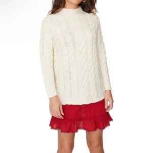 Lost   Wander Cotton Wood Women's Cable Knit Long Sleeve Mock Neck Sweater