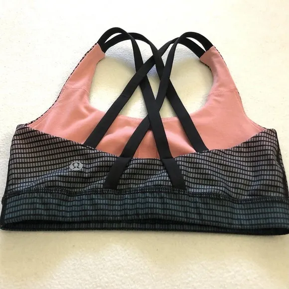 Lululemon Double Gradient Yum Yum Pink Alberta Lake Black Strappy Energy Bra 4