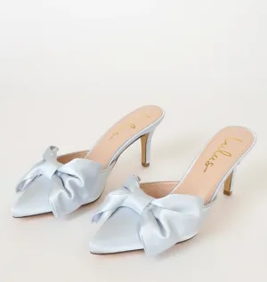 LULUS Lyle Light Blue Satin Pointed-Toe Mules