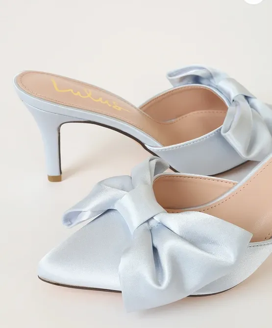 LULUS Lyle Light Blue Satin Pointed-Toe Mules