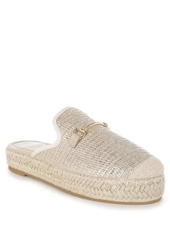 Marama Horsebit Embellished Raffia Mules