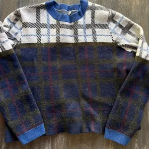 MARGARET O LEARY merino plaid crop sweater sz S