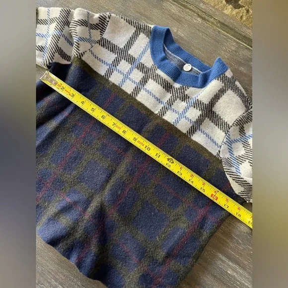 MARGARET O LEARY merino plaid crop sweater sz S