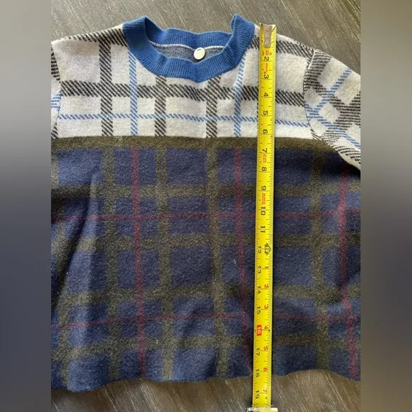 MARGARET O LEARY merino plaid crop sweater sz S