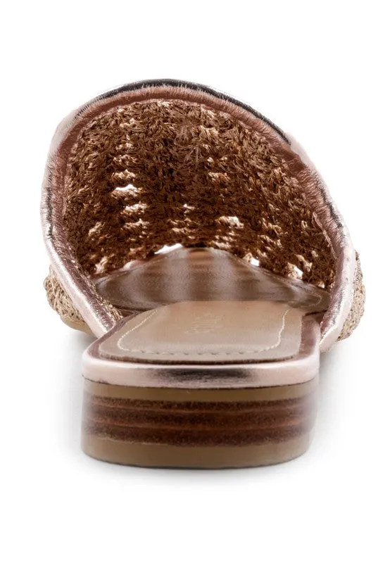 MELANIE WOVEN FLAT MULES WITH TASSELS