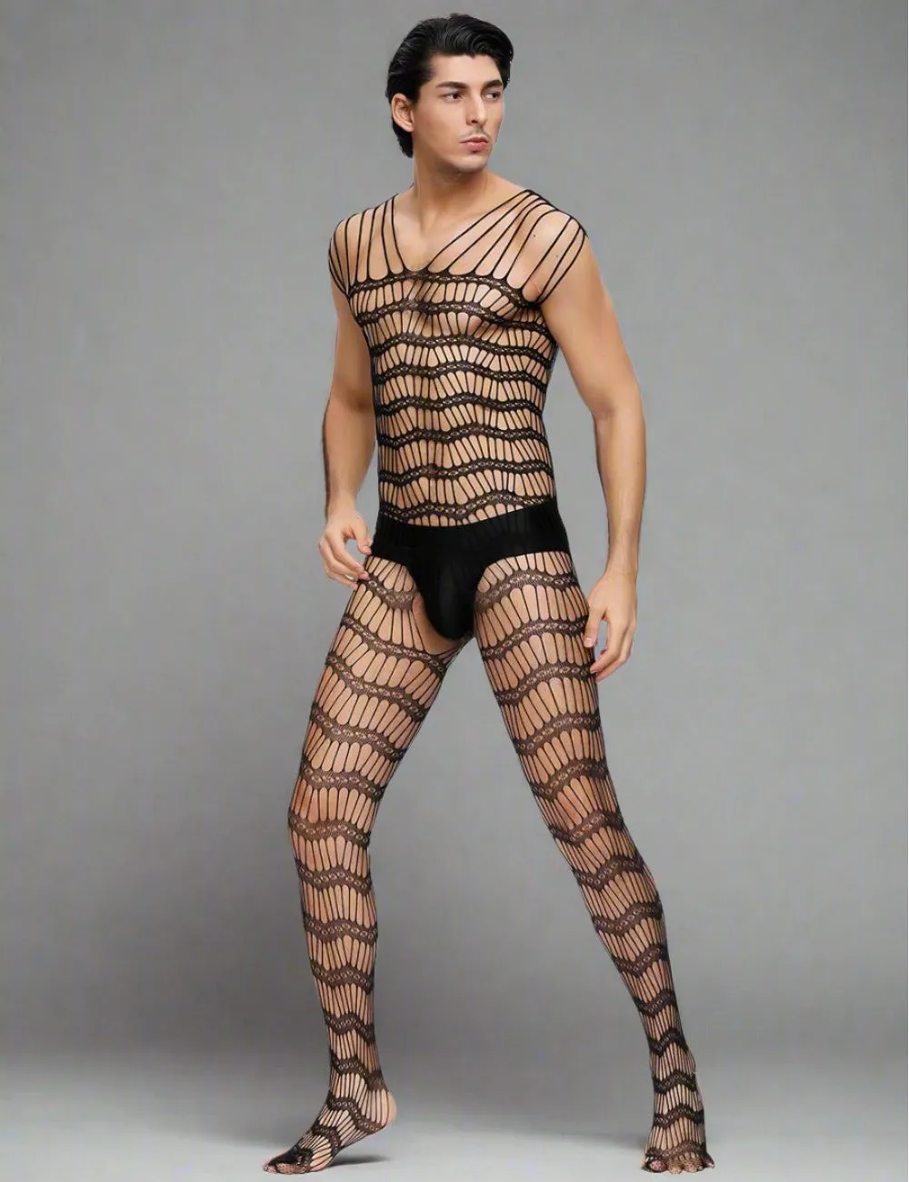Men's Bodystocking Net - Strappy Shoulders and Sheer