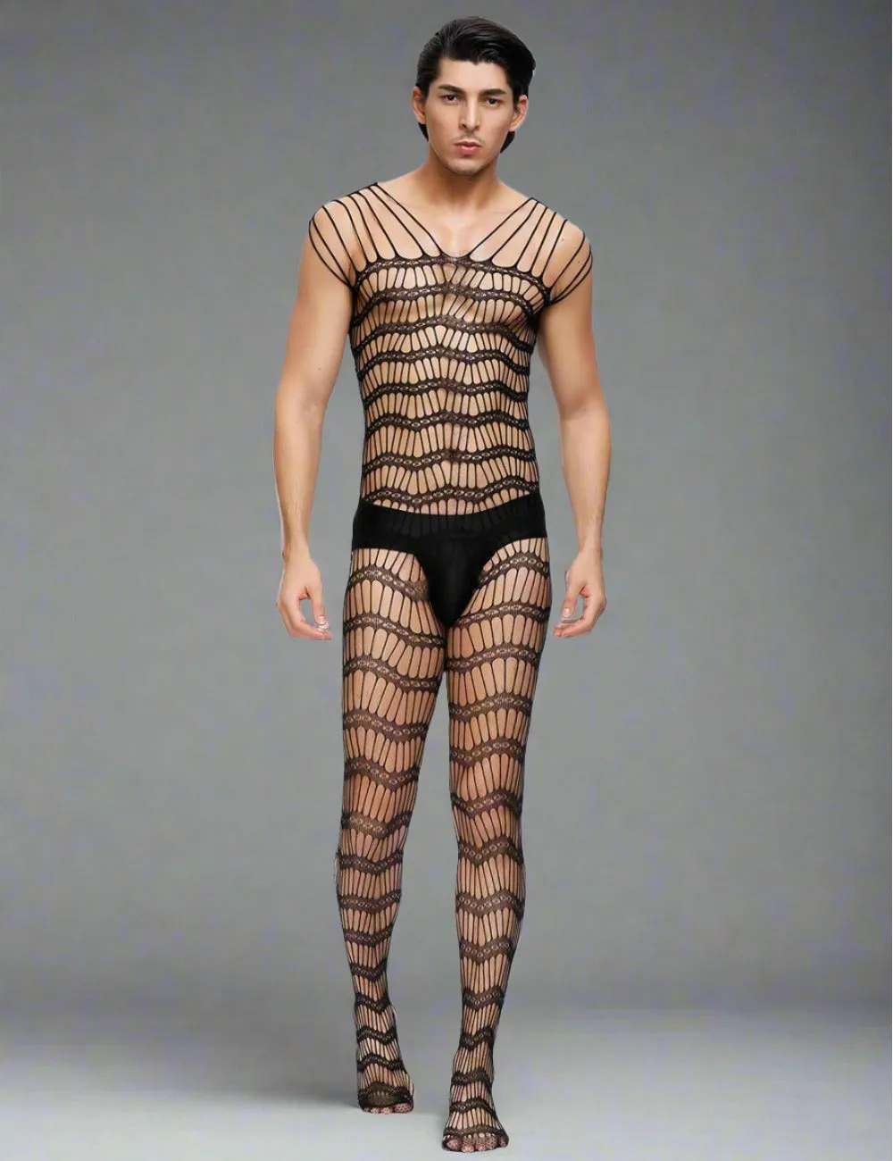 Men's Bodystocking Net - Strappy Shoulders and Sheer