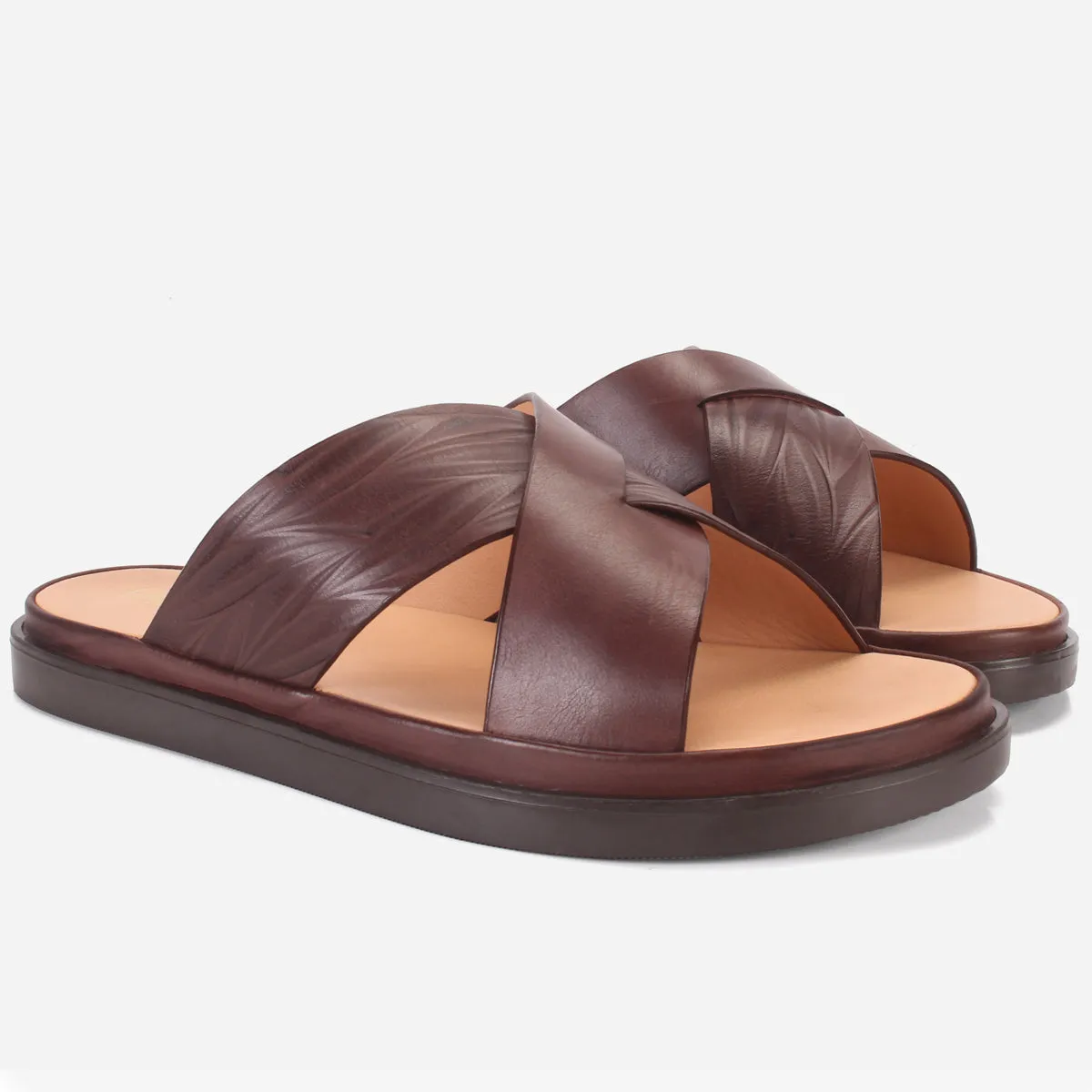 Mens "SENUK" Crossover Strappy Leather Slippers