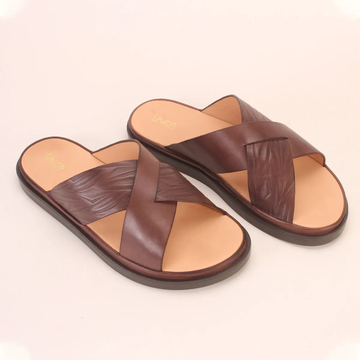 Mens "SENUK" Crossover Strappy Leather Slippers
