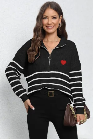 Minimalist Striped Zip Up Sweater
