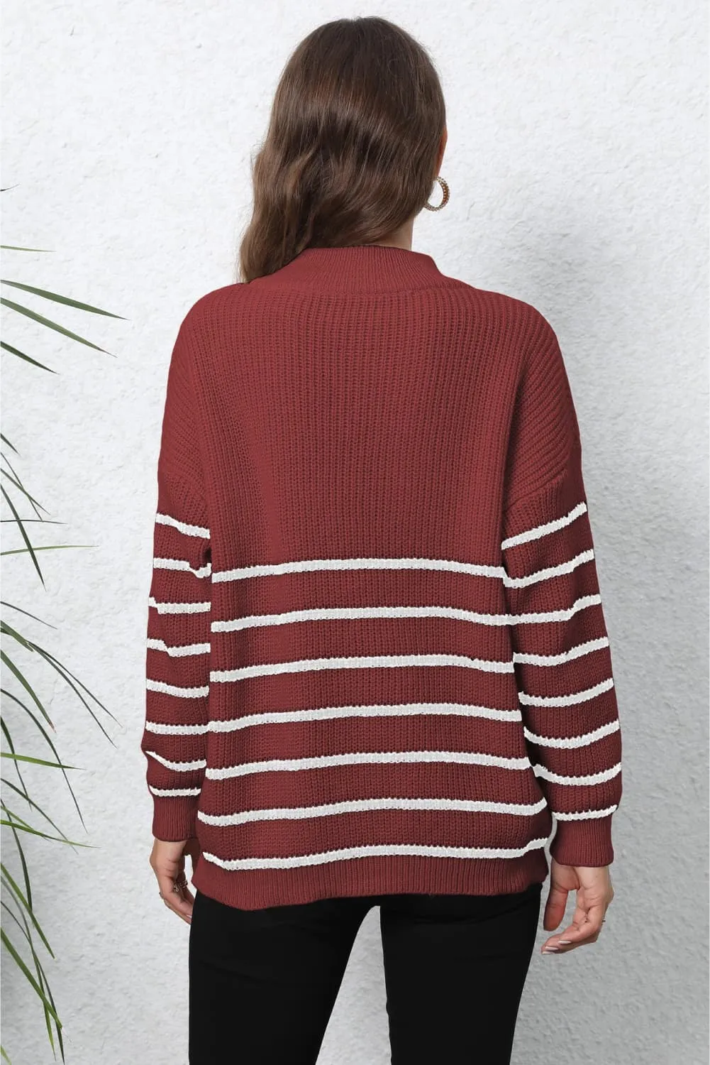 Minimalist Striped Zip Up Sweater
