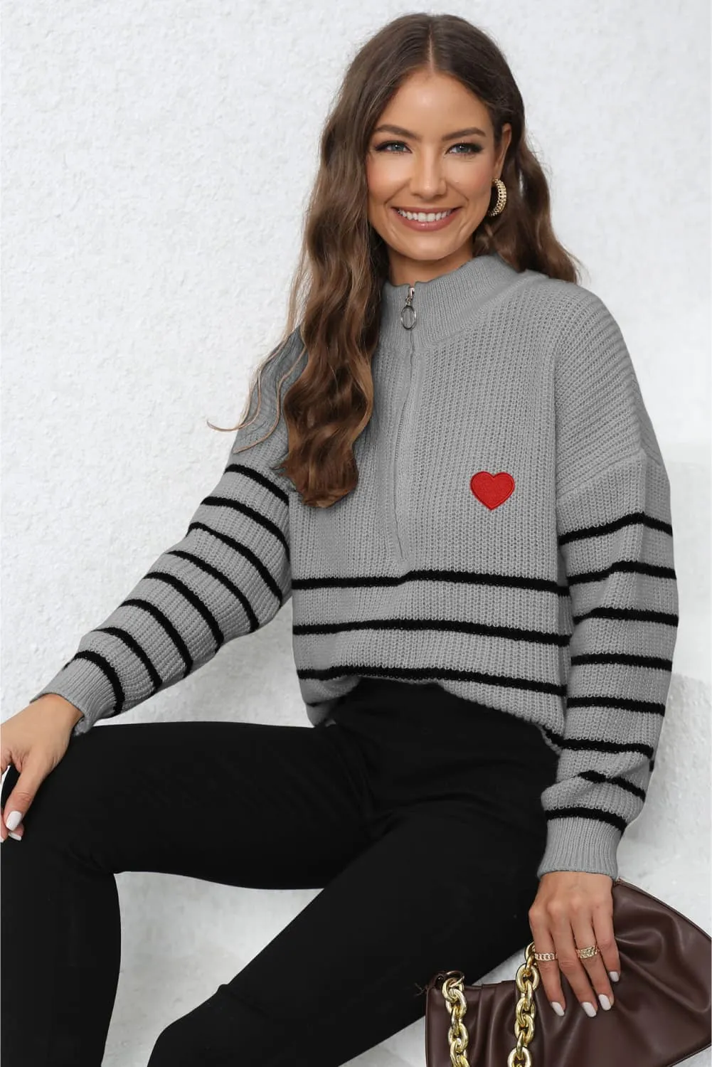 Minimalist Striped Zip Up Sweater
