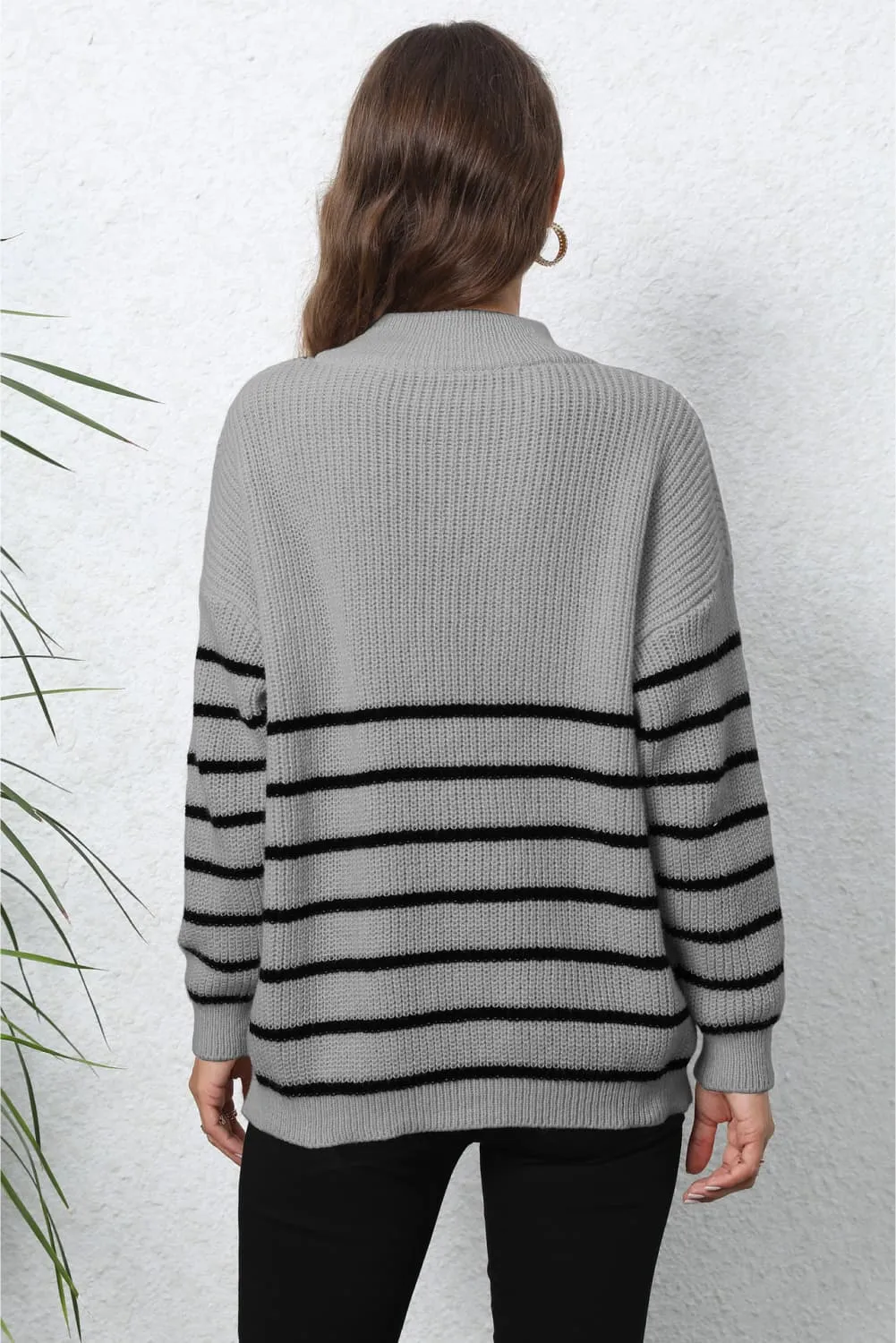 Minimalist Striped Zip Up Sweater