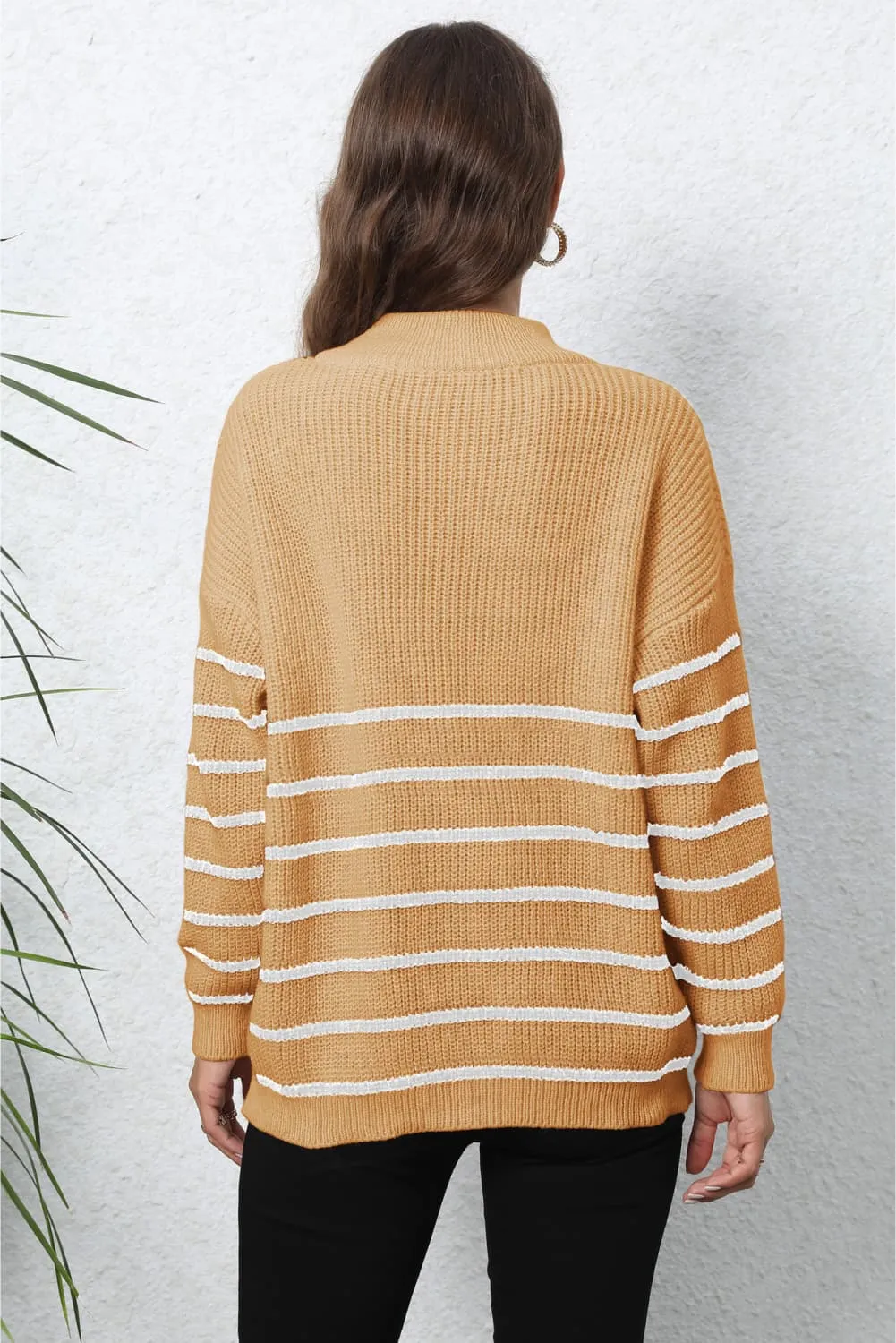 Minimalist Striped Zip Up Sweater