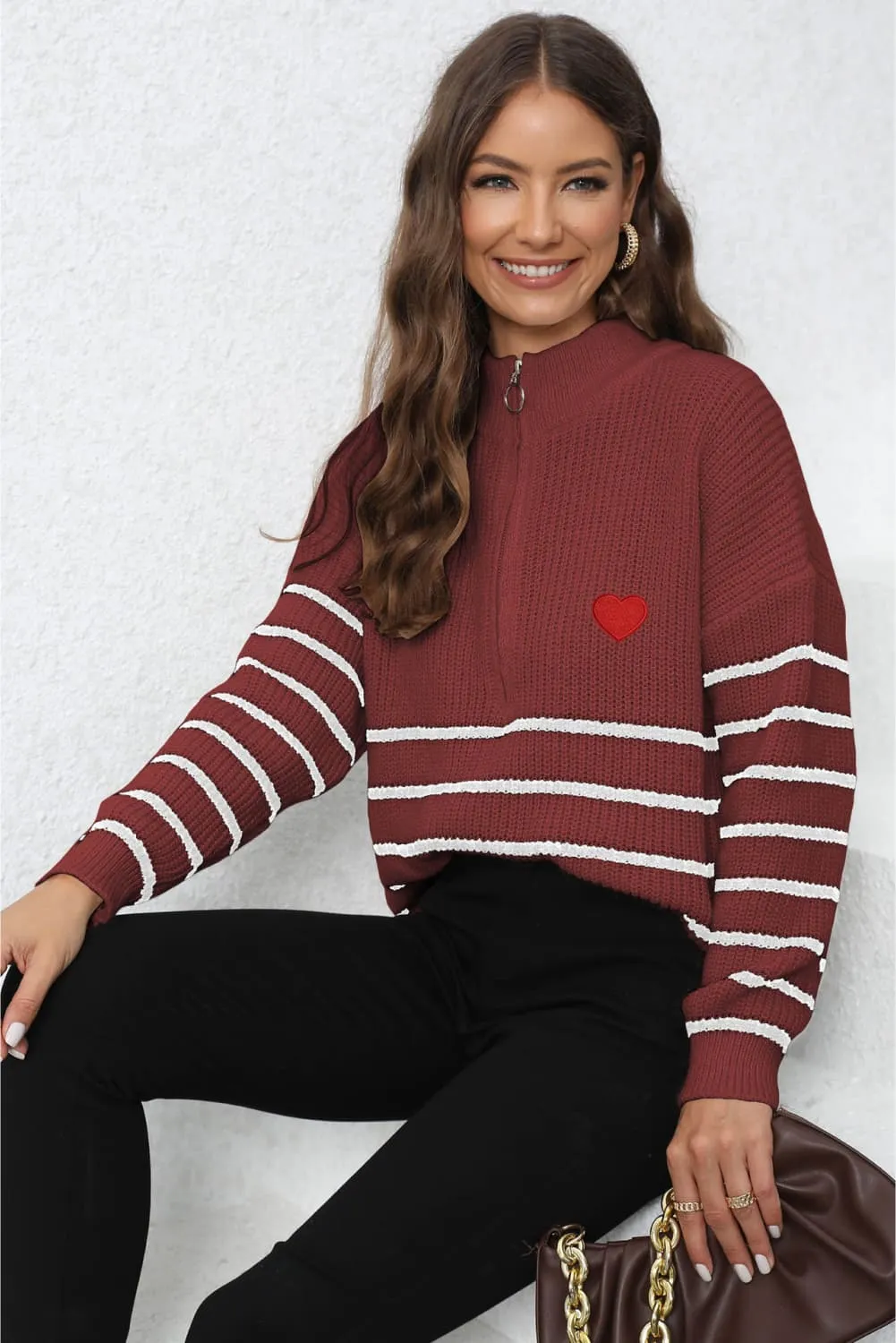 Minimalist Striped Zip Up Sweater