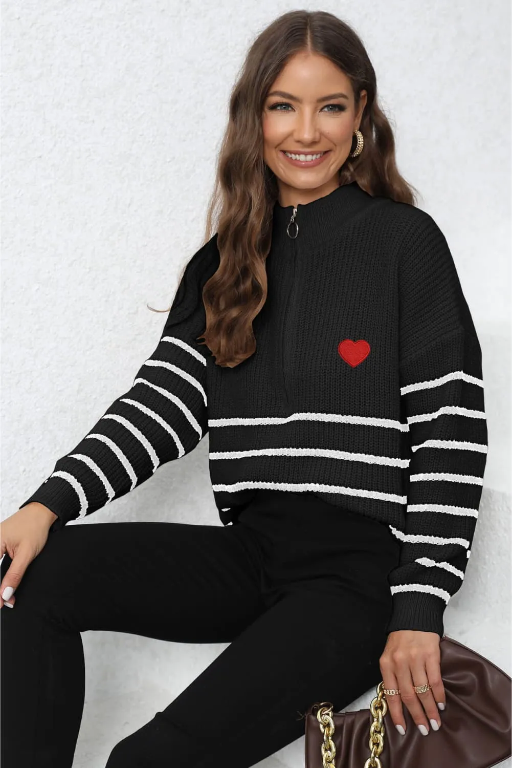 Minimalist Striped Zip Up Sweater