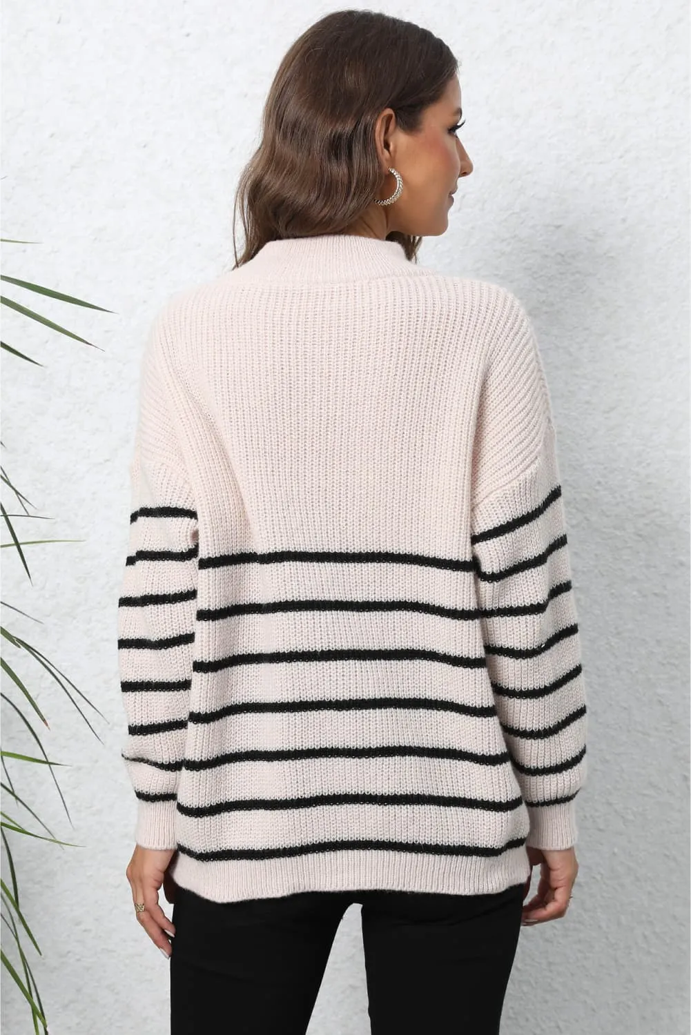 Minimalist Striped Zip Up Sweater