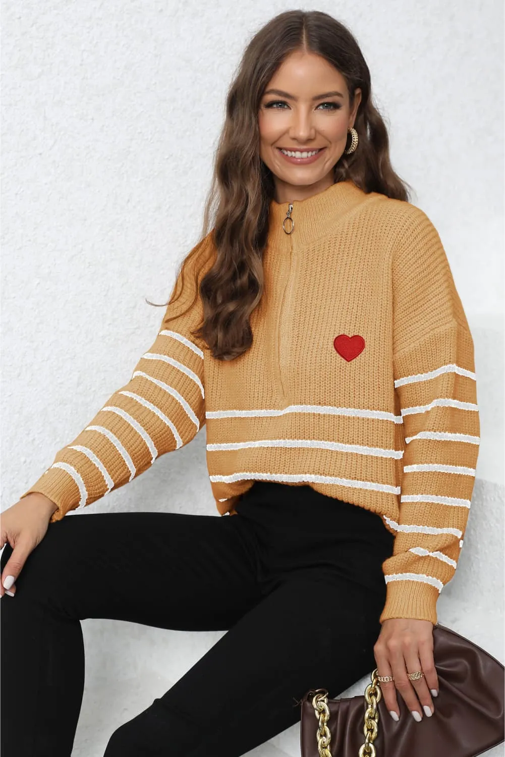 Minimalist Striped Zip Up Sweater