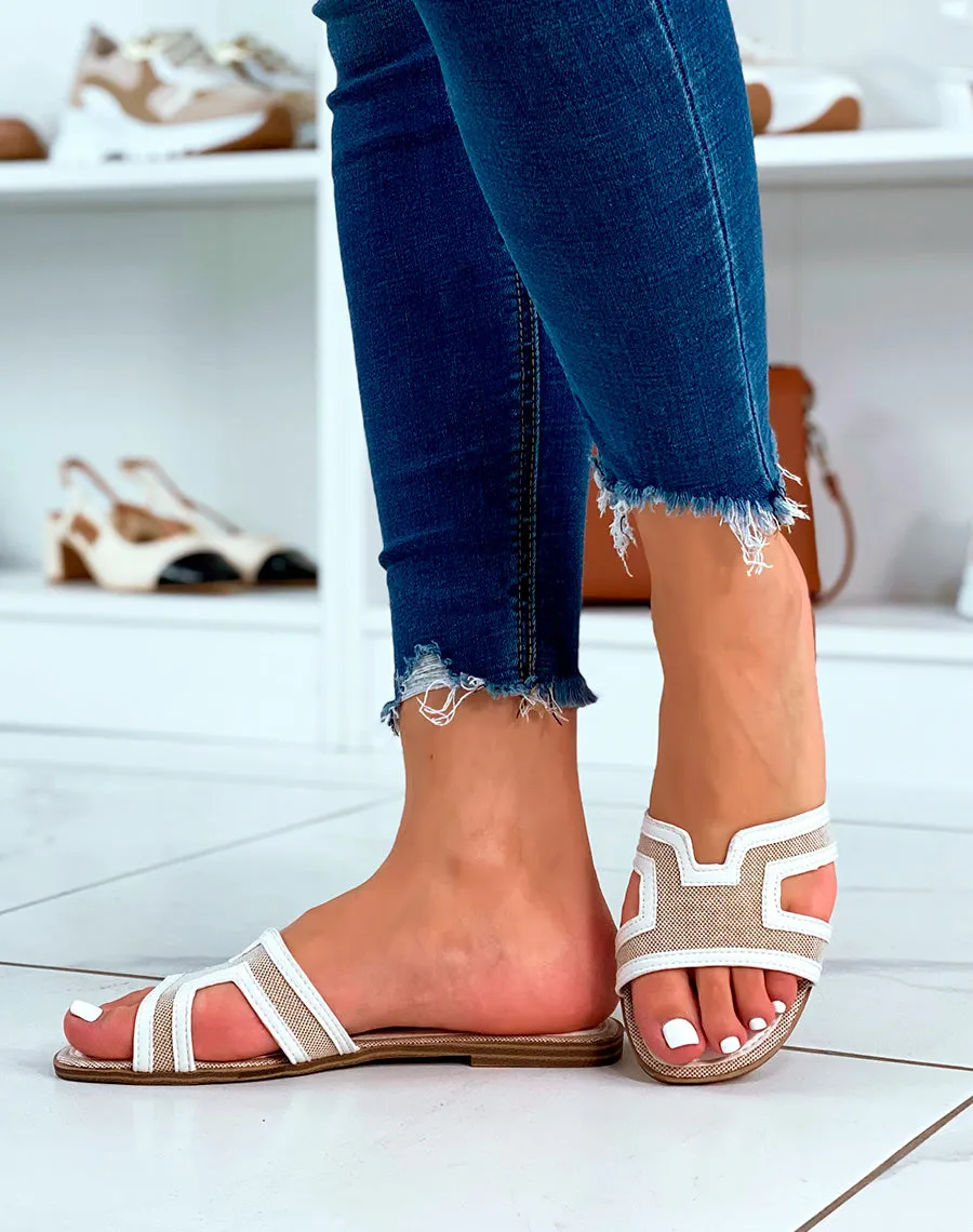 MULES BLANCHES BI-MATIÈRE ET FORME EN H