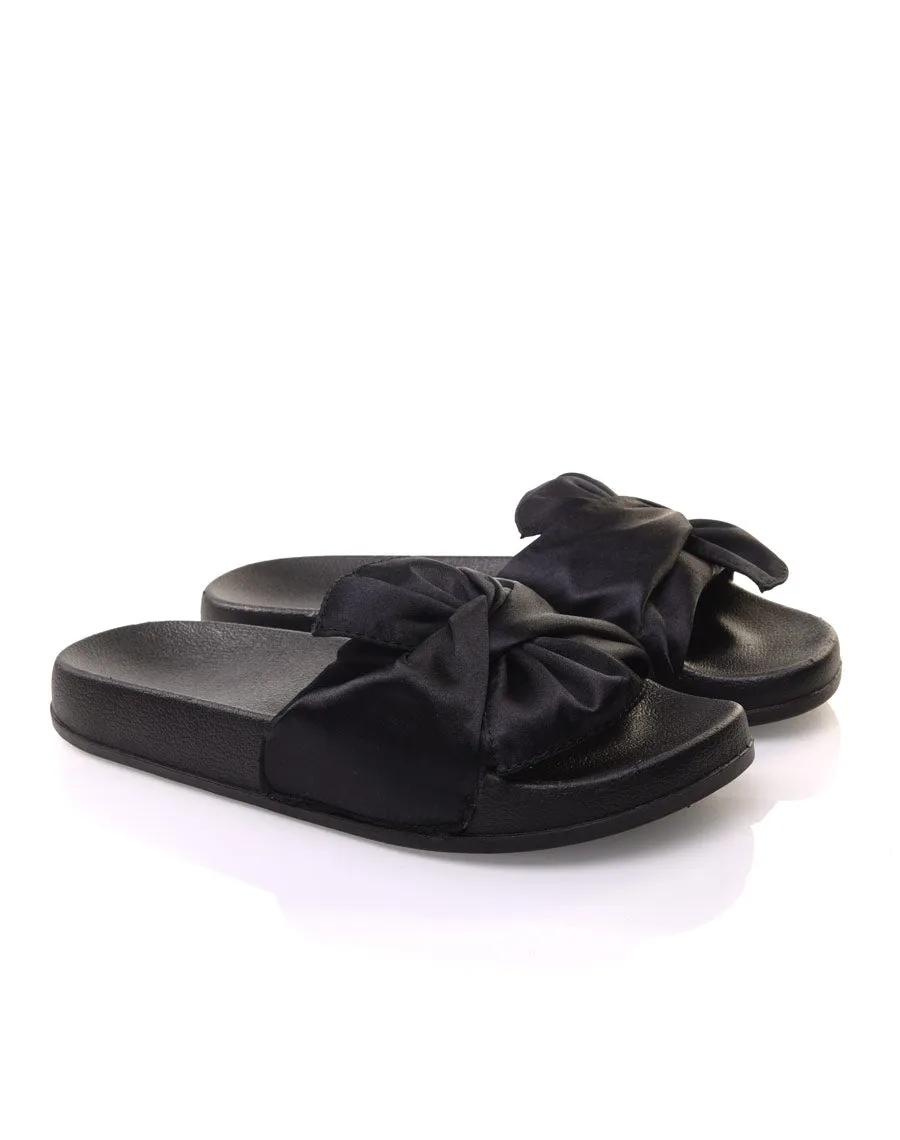 Mules noires à n?ud satiné