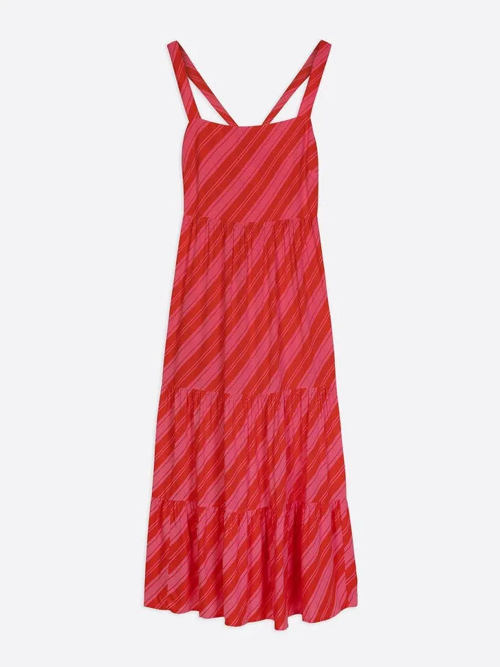 Nostalgic Stripe Strappy Midi Dress