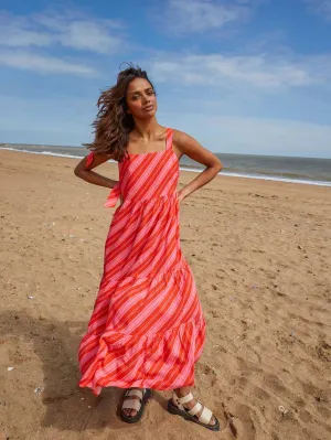 Nostalgic Stripe Strappy Midi Dress