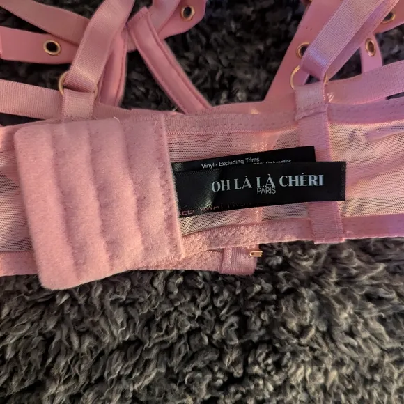 NWOT Pink Vinyl Strappy Lingerie Set