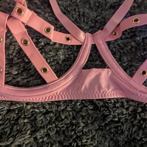 NWOT Pink Vinyl Strappy Lingerie Set