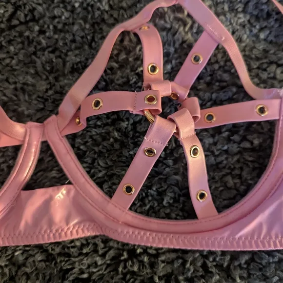NWOT Pink Vinyl Strappy Lingerie Set