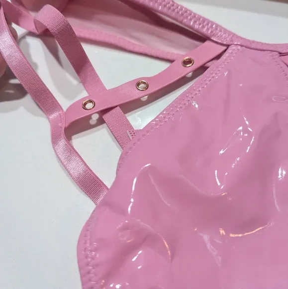 NWOT Pink Vinyl Strappy Lingerie Set